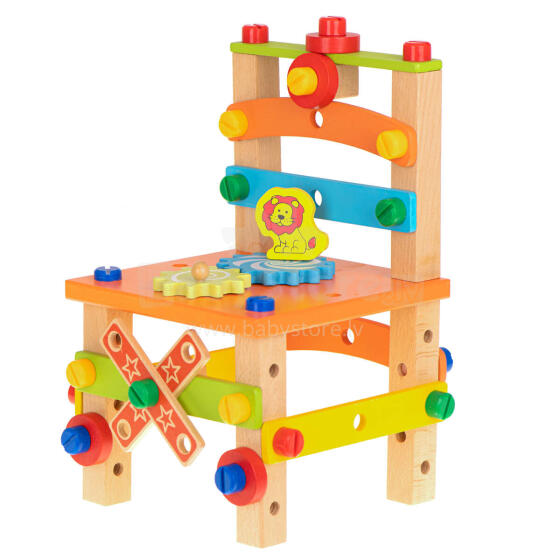 Ikonka Art.KX7457 Workshop chair educational wooden blocks construction set 49el.