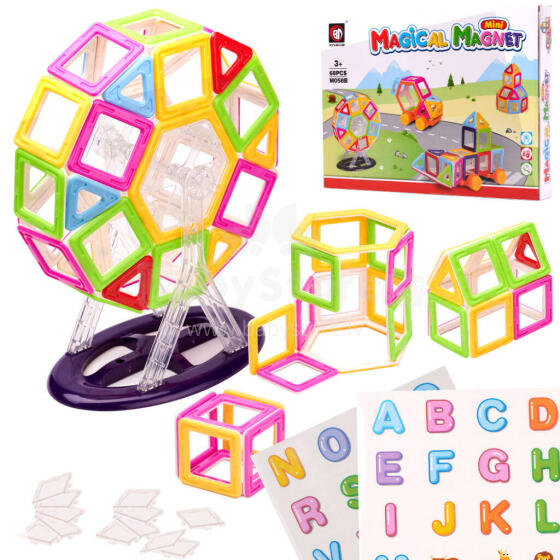 Ikonka Art.KX9818 Magnetic bricks MAGICAL MAGNET MINI 68 SETS 3+