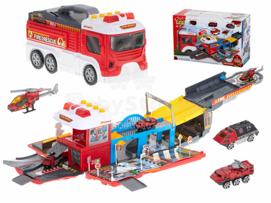 Ikonka Art.KX5995 Tuletõrjeauto transpordivahend kokkupandav parkla tuletõrje + tarvikud