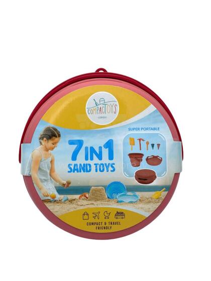 COMPACTOYS Beach bucket with sandbox toys 7 in 1, red