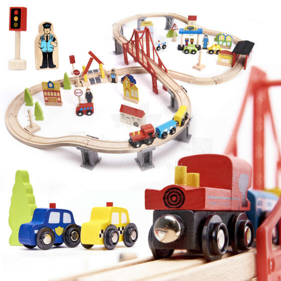 Ikonka Art.KX6488 Wooden train car track + 70el