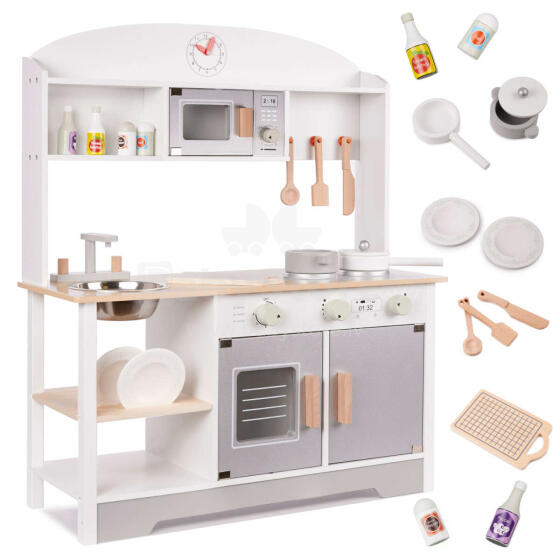 Ikonka Art.KX6287 Bērnu koka virtuve MDF MODERN CLASSIC+ piederumi