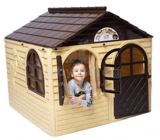 3toysm Art.302 Children's playhouse with curtain rods and curtains beige-brown