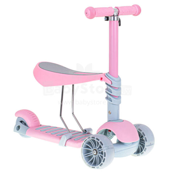 Ikonka Art.KX6626 Tricycle scooter with seat 3in1 balance pink LED
