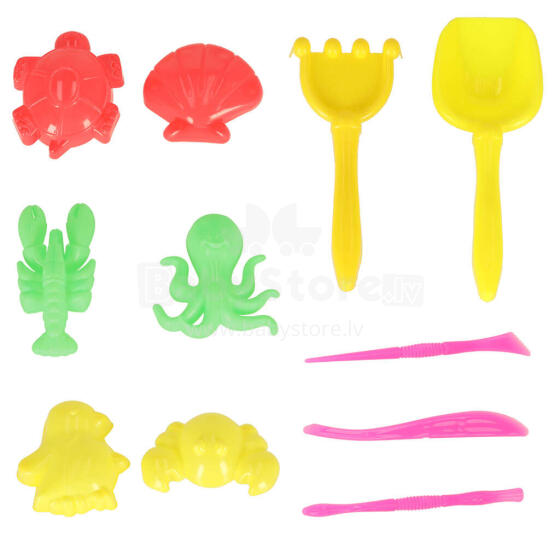 Ikonka Art.KX4769 Sand accessories toy moulds shovels 11el.