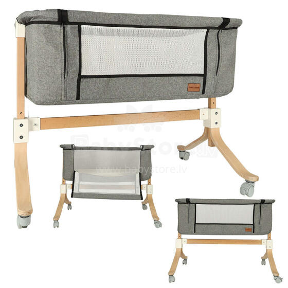 Ikonka Art.KX4623 Infant cot cradle wooden cradle on wheels playpen grey