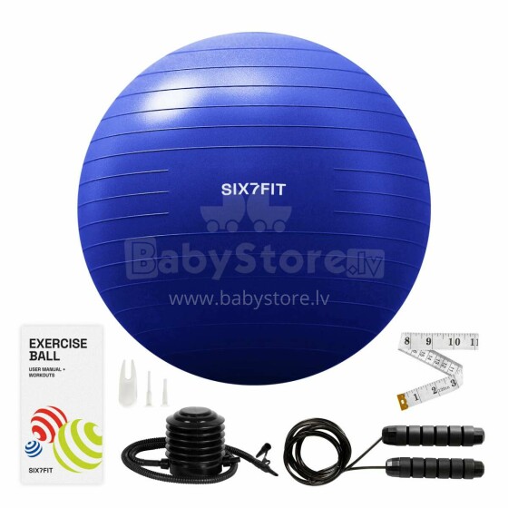 Gimnastikos kamuolys su fitneso piredais SIX7FIT mėlynas