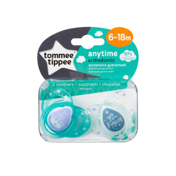 Tommee Tippee silikona māneklis 2vnt 6-18m Anytime 433544