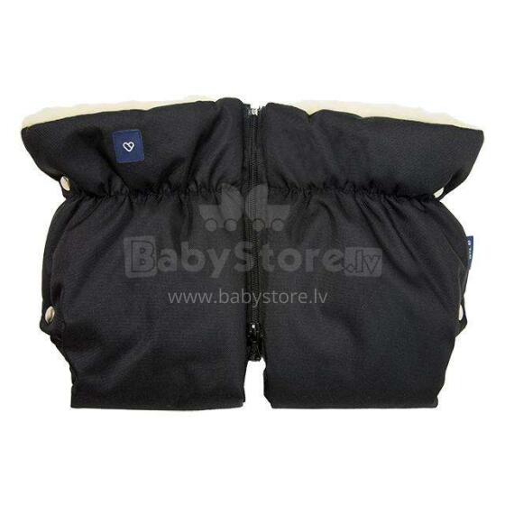 Ratiņu cimdi-mufta WOOL (divdaļīgie)  BLACK Womar M-017