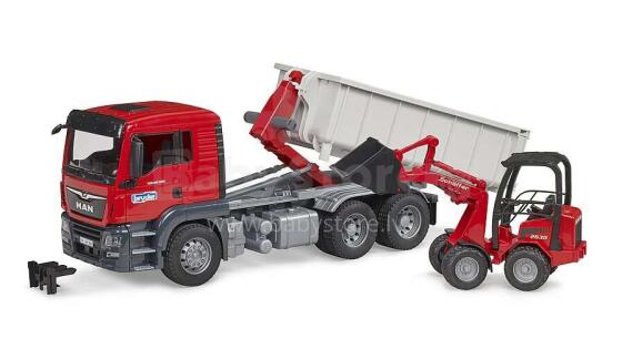 BRUDER 1:16 MAN TGS kravas automašīna ar nolaižamo konteineru un kompakto iekrāvēju 2630, 03767