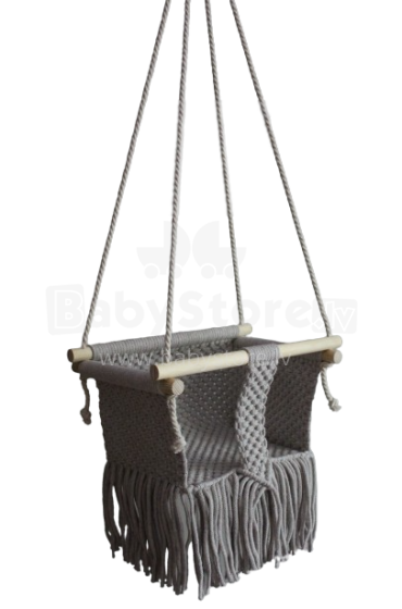 HandicraftBee Art.153321 High-quality adjustable knitted swing for babies in gray (made in Latvia)
