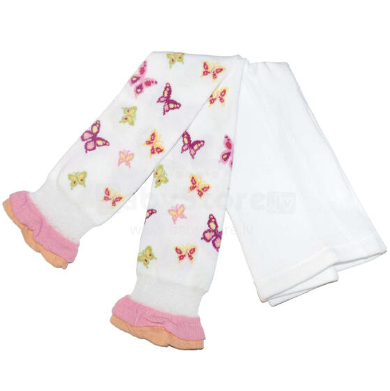 Weri Spezials Bērnu Leggingi Capri Butterfly White ART.WERI-0289 Augstas kvalitātes bērnu kokvilnas legingi meitenēm ar jaukiem gaisīgiem volāniem