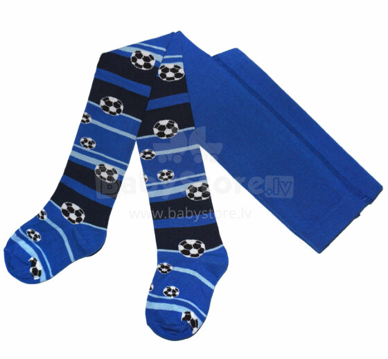 Weri Spezials Children's Tights Football and Stripes Medium Blue ART.WERI-2929 High quality children's cotton tights for boys