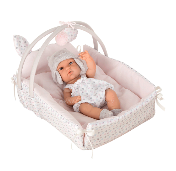 Arias Baby Doll Art.AR60284 Newborn doll with a polka-dot bunny cot, 33 cm