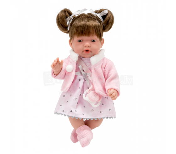 Arias Doll Art.AR60609 Dark haired doll with a pink dress, laughing, 28 cm