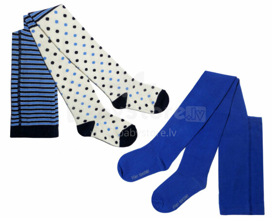 Weri Spezials Children's Tights Stripes and Dots Cornflower Blue ART.WERI-4940 Set of two pairs of high quality cotton tights for girls