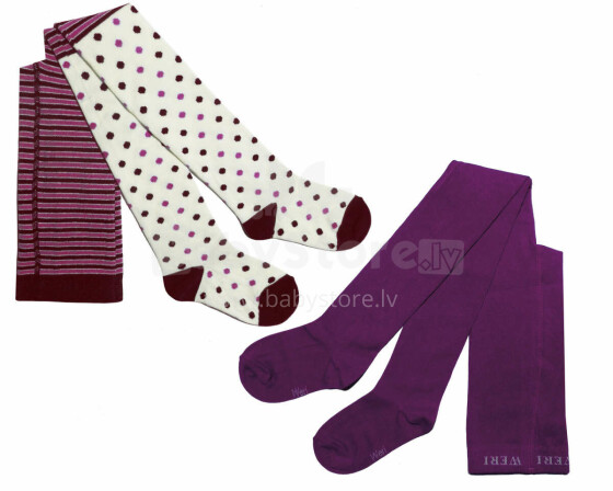 Weri Spezials Children's Tights Stripes and Dots Lilac and  Grape ART.WERI-4947 Set of two pairs of high quality cotton tights for girls