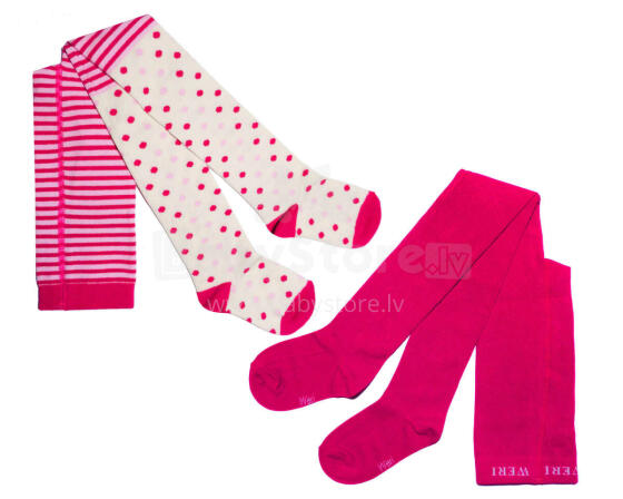 Weri Spezials Детские колготки Stripes and Dots Pink ART.WERI-4975 Комплект из двух пар высококачественных детских хлопковых колготок для девочек