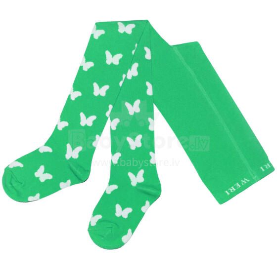 Weri Spezials Детские колготки White Butterflies Green ART.SW-0253 Высококачественные детские хлопковые колготки для девочек