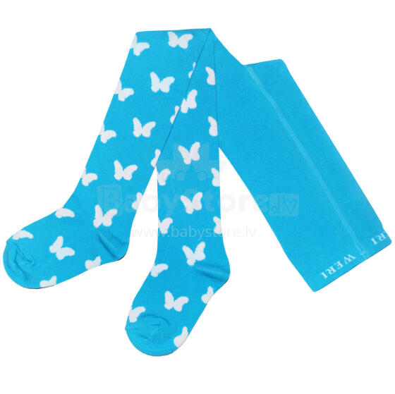 Weri Spezials Детские колготки White Butterflies Turquoise ART.SW-0267 Высококачественные детские хлопковые колготки для девочек