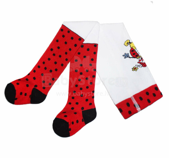 Weri Spezials Children's Tights Mrs. Ladybug White and Red ART.WERI-3089 High quality children's cotton tights for gilrs