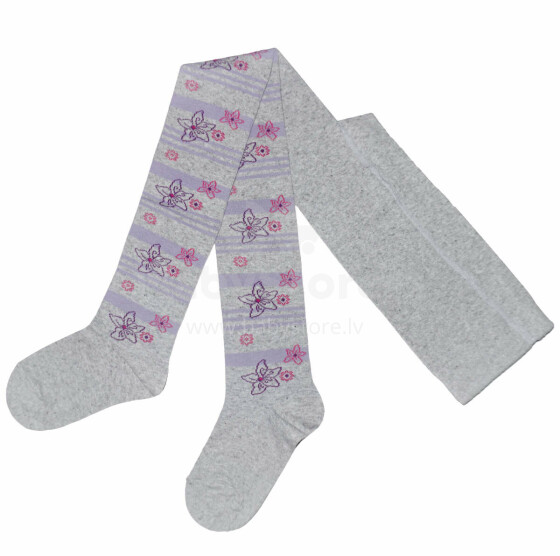Weri Spezials Children's Tights Frangipani Flowers Grey and Lilac ART.WERI-0211 High quality children's cotton tights for gilrs