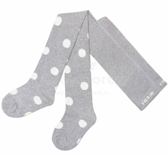 Weri Spezials Children's Tights Big Dots Grey and White ART.WERI-7221 High quality children's cotton tights for gilrs