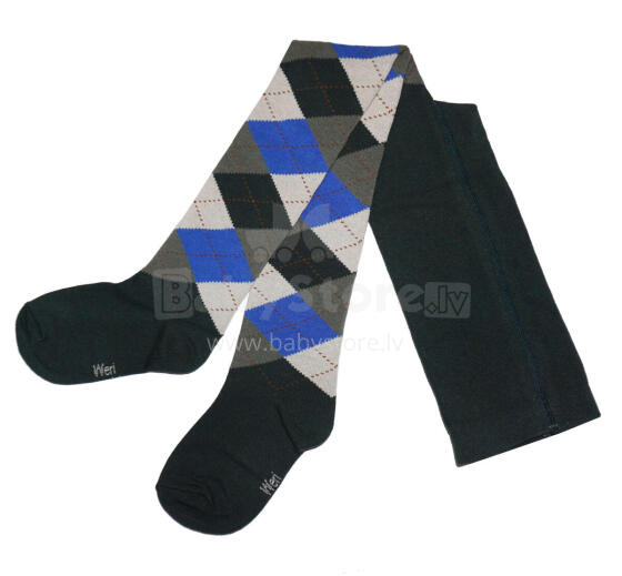 Weri Spezials Bērnu Zeķubikses Jacquard Dark Green and Medium Blue ART.WERI-2625 Augstas kvalitātes bērnu kokvilnas Zeķubikses bērniem