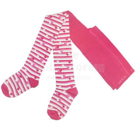 Weri Spezials Children's Tights Hearts and Stripes Pink ART.WERI-2733 High quality children's cotton tights for girls