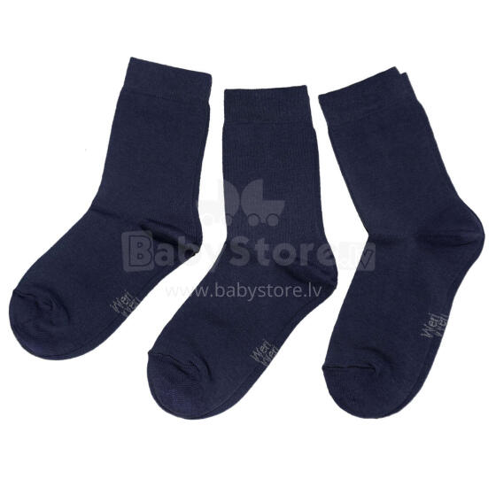 Weri Spezials Bērnu zeķes Monochrome Navy ART.SW-0713 Trīs pāri augstas kvalitātes kokvilnas bērnu zeķes