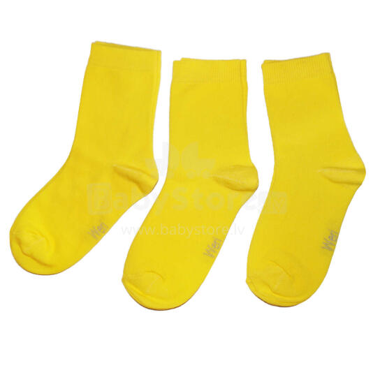 Weri Spezials Bērnu zeķes Monochrome Yellow ART.SW-0774 Trīs pāri augstas kvalitātes kokvilnas bērnu zeķes