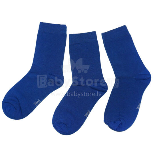 Weri Spezials Bērnu zeķes Monochrome Royal Blue ART.SW-0846 Trīs pāri augstas kvalitātes kokvilnas bērnu zeķes
