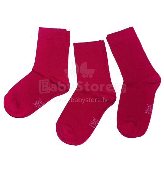Weri Spezials Bērnu zeķes Monochrome Dark Pink ART.SW-0955 Trīs pāri augstas kvalitātes kokvilnas bērnu zeķes