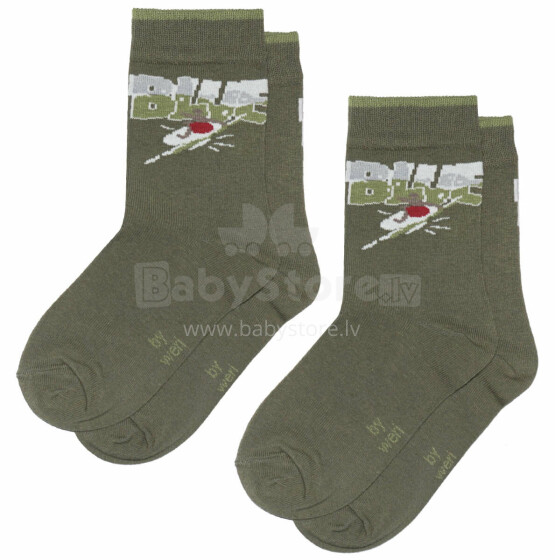Weri Spezials Children's Socks Surfer Olive Green ART.WERI-1084 Pack of two high quality children's cotton socks
