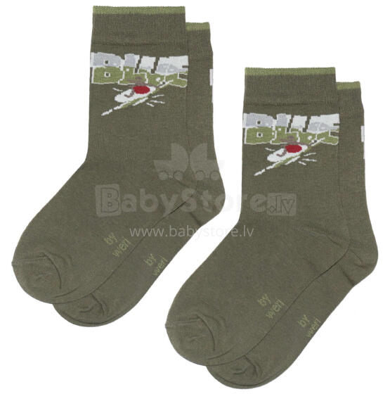 Weri Spezials Bērnu zeķes Surfer Olive Green ART.WERI-1084 Divi pāri augstas kvalitātes kokvilnas bērnu zeķes