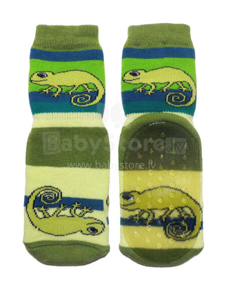 Weri Spezials Bērnu pretslīdes zeķes Chameleon Green ART.WERI-2362 Augstas kvalitātes bērnu zeķes no kokvilnas ar pretslīdes pārklājumu