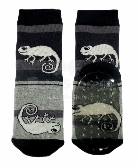 Weri Spezials Children's Non-Slip Socks Chameleon Black ART.WERI-2686 High quality children's socks made of cotton with non-slip coating