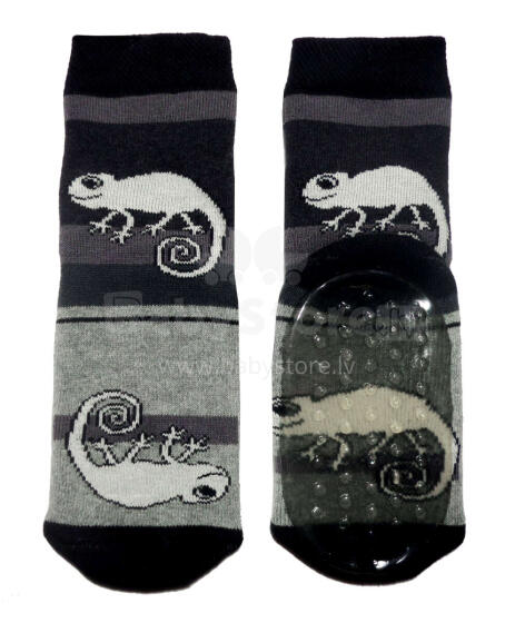 Weri Spezials Bērnu pretslīdes zeķes Chameleon Black ART.WERI-2686 Augstas kvalitātes bērnu zeķes no kokvilnas ar pretslīdes pārklājumu