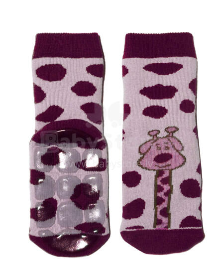 Weri Spezials Bērnu pretslīdes zeķes Giraffe Wine Red ART.SW-0408 Augstas kvalitātes bērnu zeķes no kokvilnas ar pretslīdes pārklājumu