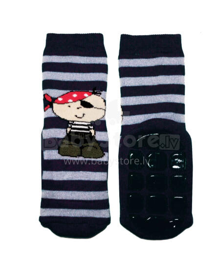 Weri Spezials Children's Non-Slip Socks Happy Pirate Navy ART.SW-0385 High quality children's socks made of cotton with non-slip coating