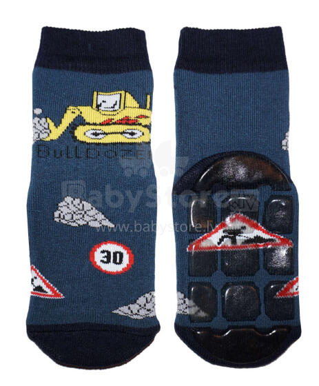 Weri Spezials Bērnu pretslīdes zeķes Bulldozer Jeans ART.WERI-2788 Augstas kvalitātes bērnu zeķes no kokvilnas ar pretslīdes pārklājumu