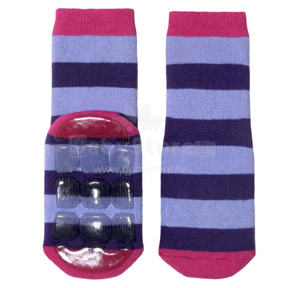 Weri Spezials Children's Non-Slip Socks Big Stripes Lilac ART.SW-1017 High quality children's socks made of cotton with non-slip coating