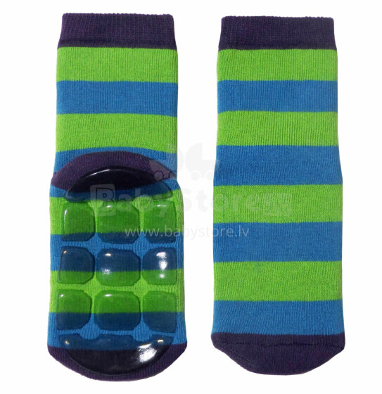 Weri Spezials Children's Non-Slip Socks Big Stripes Kiwi ART.SW-1009 High quality children's socks made of cotton with non-slip coating