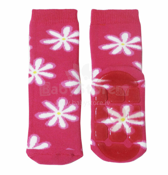 Weri Spezials Children's Non-Slip Socks Daisy Pink ART.SW-1005 High quality children's socks made of cotton with non-slip coating