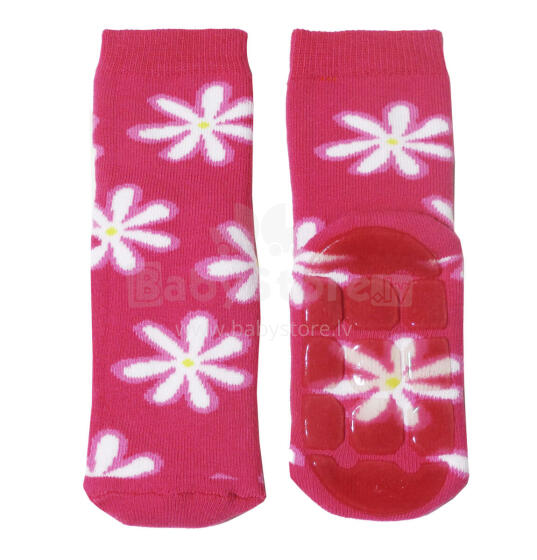 Weri Spezials Bērnu pretslīdes zeķes Daisy Pink ART.SW-1005 Augstas kvalitātes bērnu zeķes no kokvilnas ar pretslīdes pārklājumu
