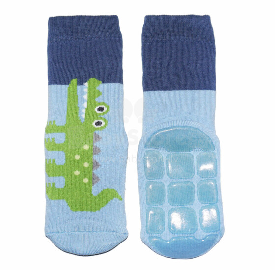 Weri Spezials Children's Non-Slip Socks Crocodile Light Blue ART.SW-1814 High quality children's socks made of cotton with non-slip coating