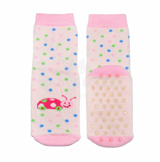 Weri Spezials Children's Non-Slip Socks Little Beetle Light Pink ART.WERI-1317 High quality children's socks made of cotton with non-slip coating
