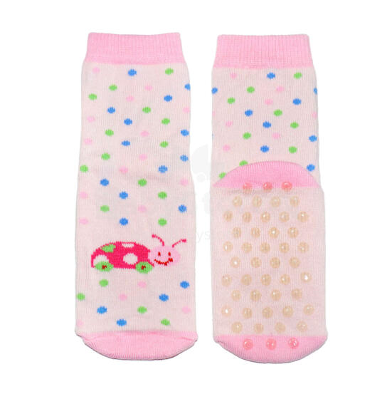 Weri Spezials Bērnu pretslīdes zeķes Little Beetle Light Pink ART.WERI-1317 Augstas kvalitātes bērnu zeķes no kokvilnas ar pretslīdes pārklājumu