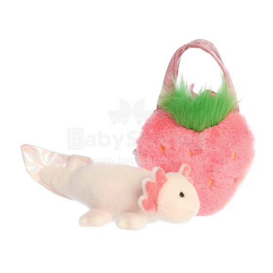 AURORA Fancy Pals Plush Axolotl in a strawberry bag, 20 cm