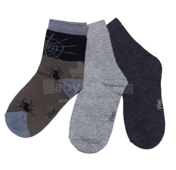 Weri Spezials Bērnu zeķes Spider Web Olive Green ART.WERI-0970 Trīs pāri augstas kvalitātes kokvilnas bērnu zeķes